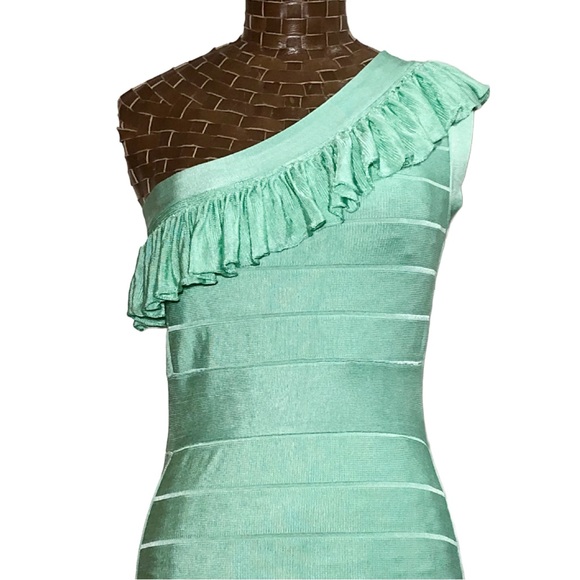 Y2K French Connection Classic One Shoulder Mint Green Bandage Dress - Picture 4 of 17